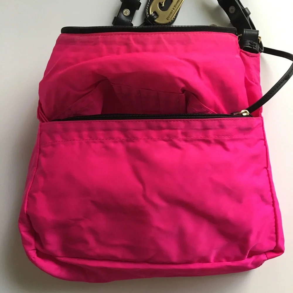 Dooney & Bourke Hobo Handbag Purse Erica Nylon Shoulder Black Pink Zip Medium